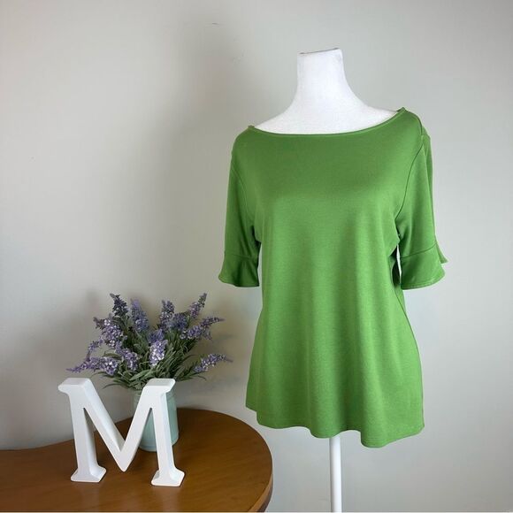 Ann Taylor Factory Green Bell sleeve tshirt - Size Medium Beautiful- EUC - Picture 1 of 6